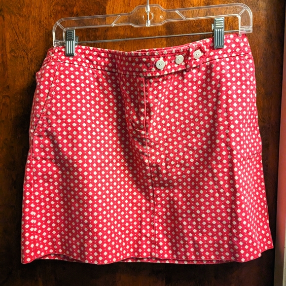 EUC: J. Crew 💕HOT PINK & WHITE💕 Cotton MINI SKIRT 😍♦️diamond pattern ♦sz 8 💞 - Picture 1 of 8